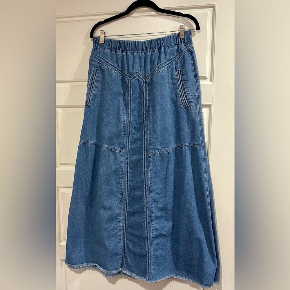Blue Midi A-Line Tiered Skirt